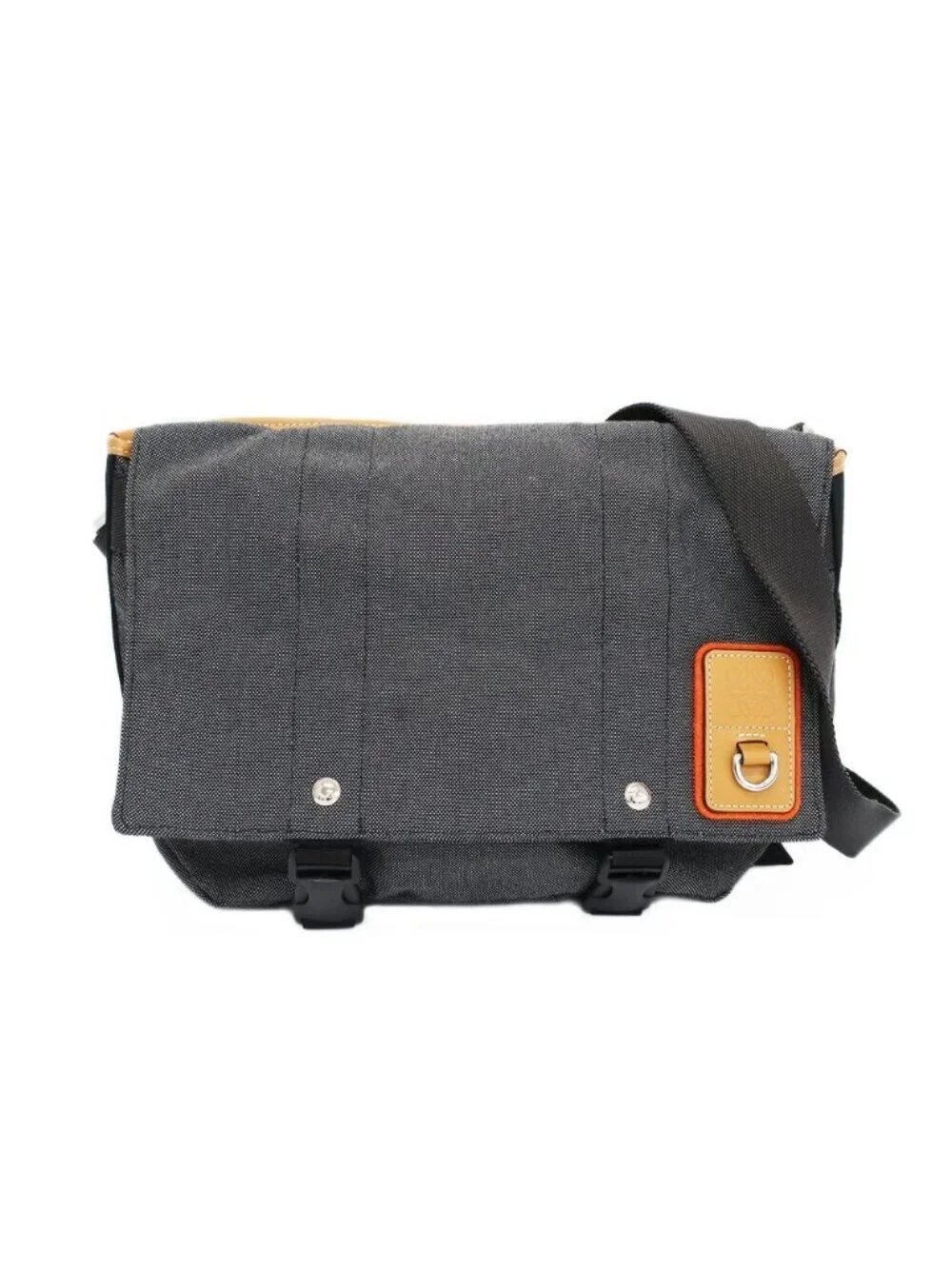 Loewe Ten Nature Messenger Bag Gray Yellow Canvas Leather Anagram Logo